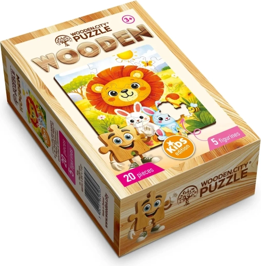 Drewniane puzzle WOODEN CITY Mały lwiątek z króliczkami, 20 elementów