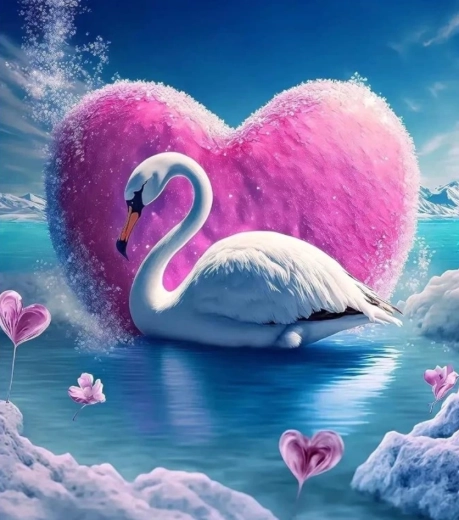 Diamentowe malowanie Łabędź i serce 30 × 40 cm
