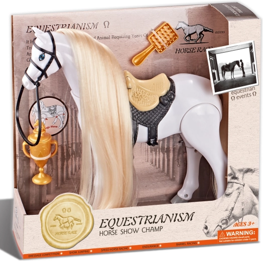 Biały koń jeździecki ze dźwiękami z akcesoriami Hipiczny czempion