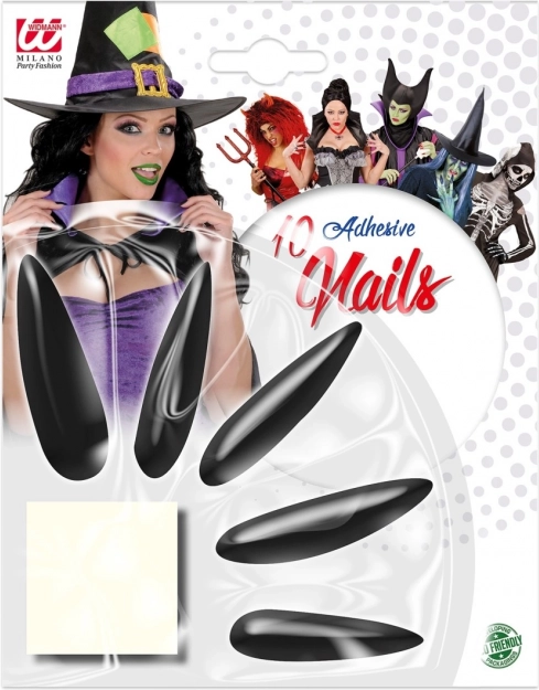 Czarne długie czarodziejskie naklejane paznokcie