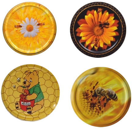 Zestaw metalowych wieczek 82 mm z motywem pszczółki – 10 szt.