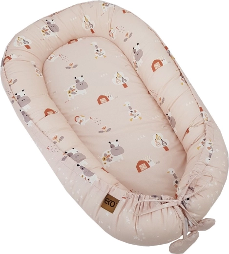 Eko dwustronne bawełniane gniazdko dla niemowląt my farm stars powder pink 90 × 60 cm