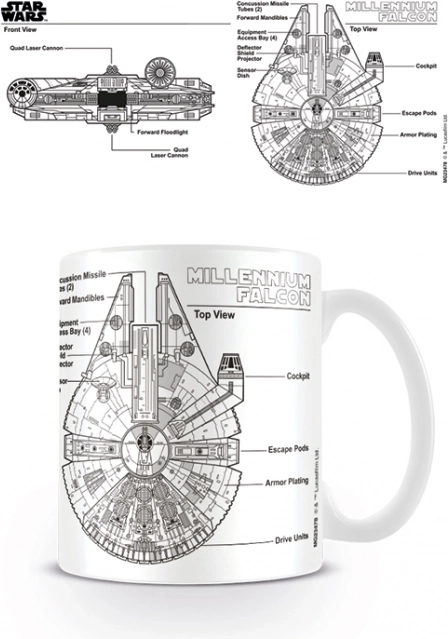 Ceramiczny kubek Star Wars – szkic Millennium Falcon, 315 ml