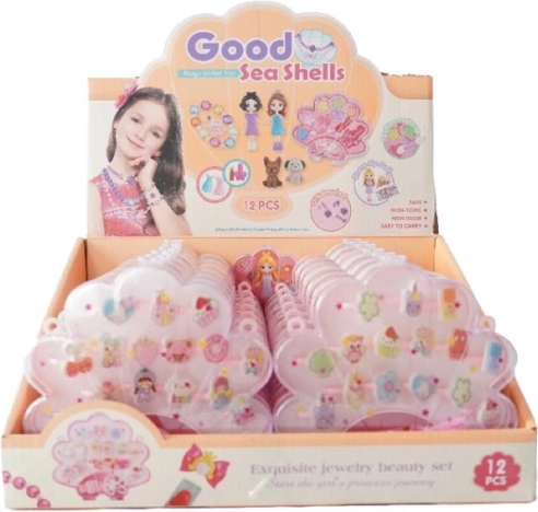 Plejo zestaw pierścionków w pudełku w kształcie muszli, 12 szt.