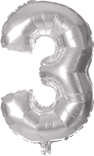 Balon foliowy cyfra 3 30 cm srebrny TORO