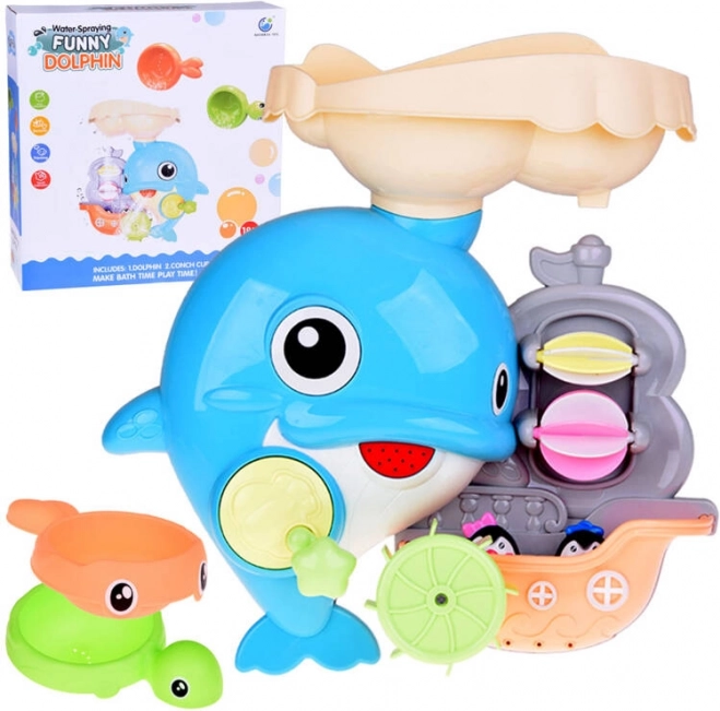 Wesoły delfin – zabawka do kąpieli z łódką i pingwinami