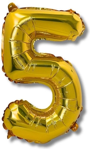 Balon foliowy cyfra 5, 40 cm, złoty