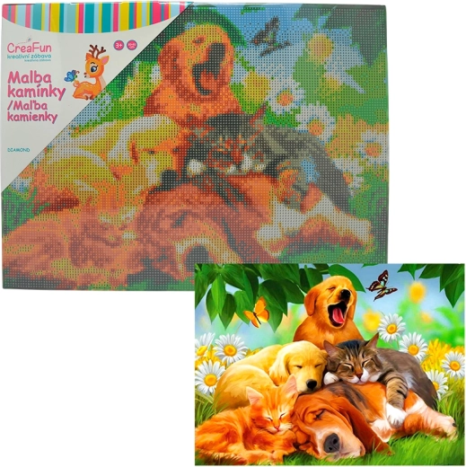 Diamentowe malowanie – sjesta psy i koty 30 × 40 cm