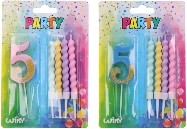 Świeczka imprezowa numer 5 z dodatkowymi świeczkami