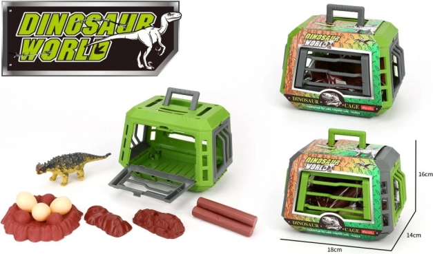 Dinozaur w klatce z akcesoriami