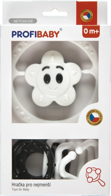 Zestaw grzechotek czarno-biały – łańcuszek do wózka i grzechotka gwiazdka/kwiatuszek