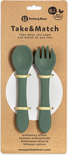 Silikonowy sztuciec dla dzieci PETITE & MARS Take & Match Misty Green 6m+