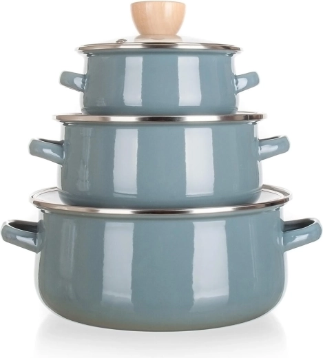 Zestaw emaliowanych garnków Natural Olive, 6-elementowy