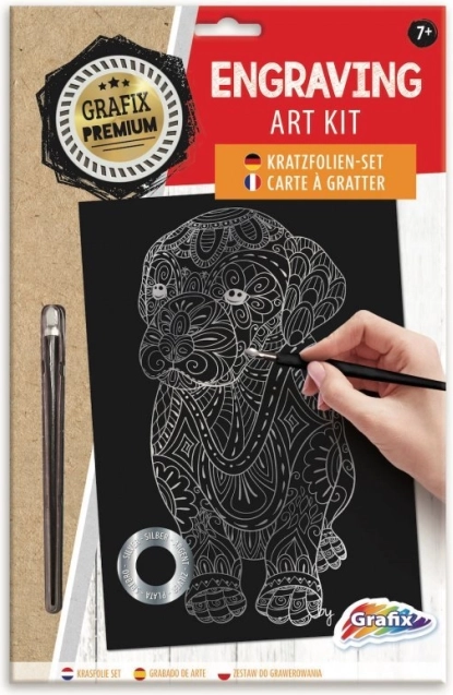 Srebrny obrazek do wydrapywania pies GRAFIX