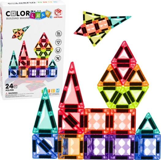 Magnetyczne elementy konstrukcyjne – kolorowe panele 3D STEM (24 elementy)