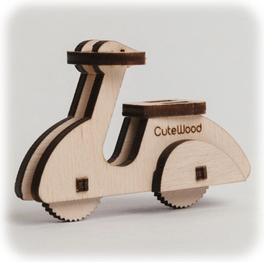 CuteWood drewniane puzzle 3D – motorower