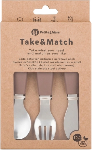 Petite&Mars zestaw sztućców dziecięcych ze stali nierdzewnej Take&Match Velvet latte 12m+