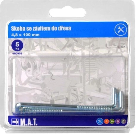 Hak z gwintem do drewna 100 × 4,8 mm, ocynkowany (5 szt.)