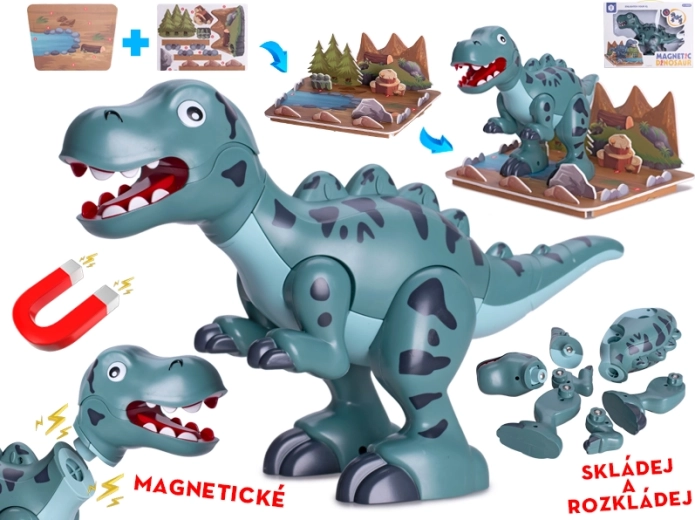 Magnetyczny dinozaur T‑Rex 28 cm – interaktywne figurki konstrukcyjne z akcesoriami