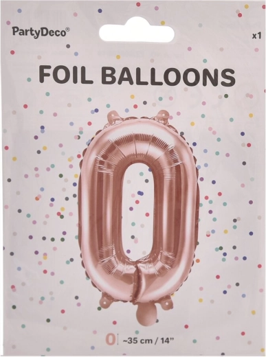 Foliowy balon cyfra 0 perłowo-różowy 35 cm
