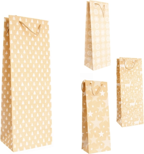 Świąteczna torba prezentowa beżowo-biała 13 × 10 × 35 cm (4 warianty)