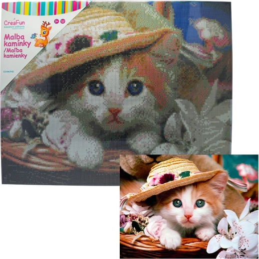 Malowanie diamentowe – niewinne kociątko 40 × 50 cm