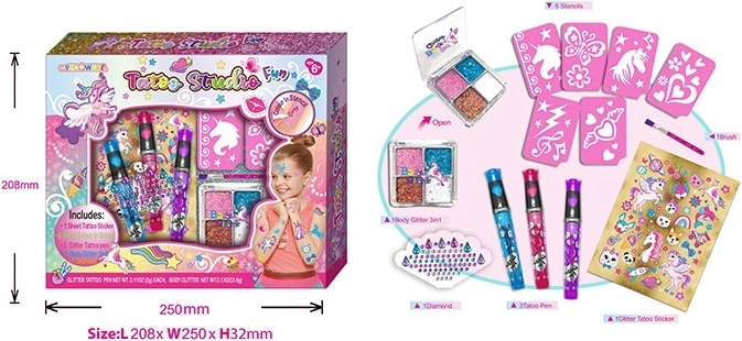 Studio tatuażu z ozdobami Jednorożec – kreatywny zestaw dla dzieci