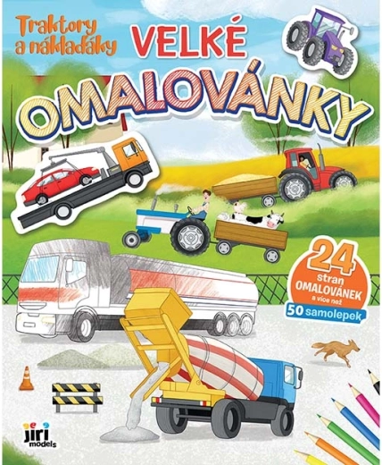 Duże kolorowanki: traktory i ciężarówki z naklejkami