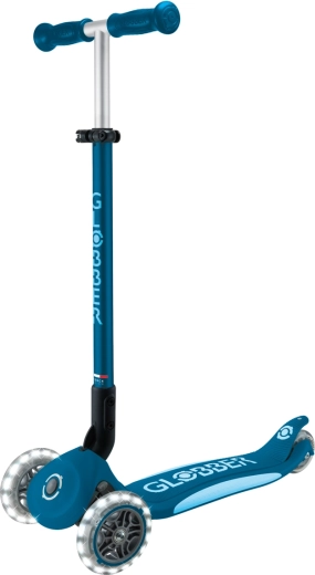 Globber Elite Lights dziecięca trójkołowa hulajnoga z kółkami LED, granatowa