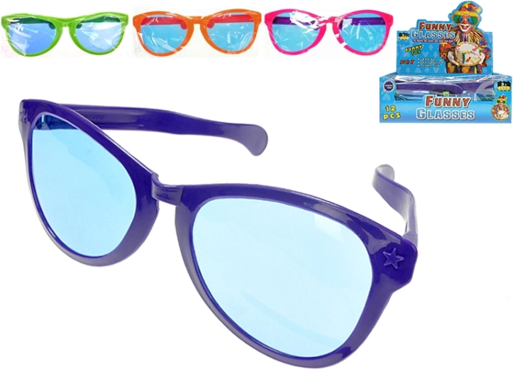 Zabawne imprezowe okulary 26 cm – zestaw 12 szt., 4 kolory