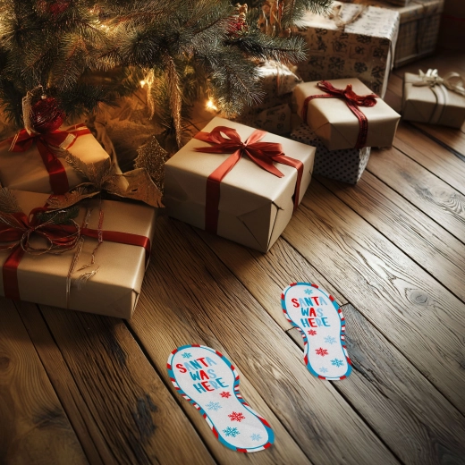 Świąteczna naklejka w kształcie śladów „Santa was here” 25 × 10 cm – 2 sztuki