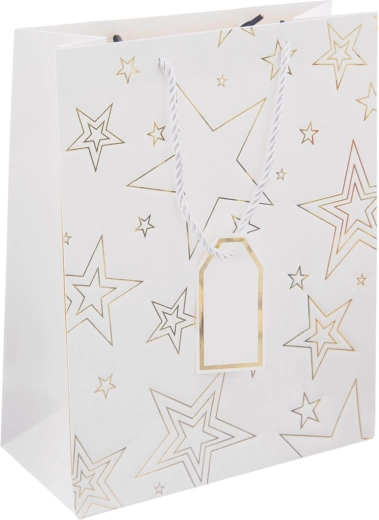 Papierowa torba prezentowa z motywem gwiazdy, biała 26 × 12 × 32 cm