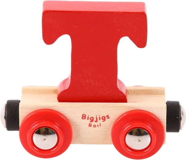 Wagonik drewnianej kolejki z literą T