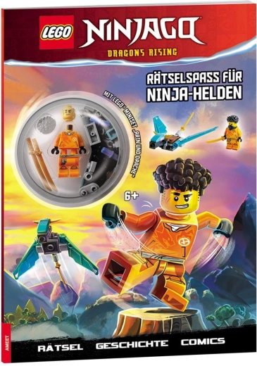 LEGO NINJAGO – zabawa w rozwiązywanie zagadek dla ninja bohaterów (książka w języku niemieckim) z minizestawem