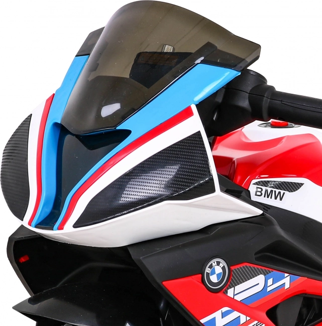 Dziecięcy motocykl elektryczny BMW HP4, czerwony, 3 koła, światła LED, MP3/USB, siedzenie z eko-skóry