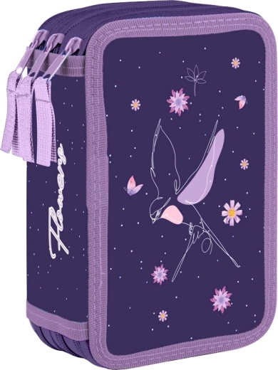 Trzypoziomowy szkolny piórnik Flowers – pusty