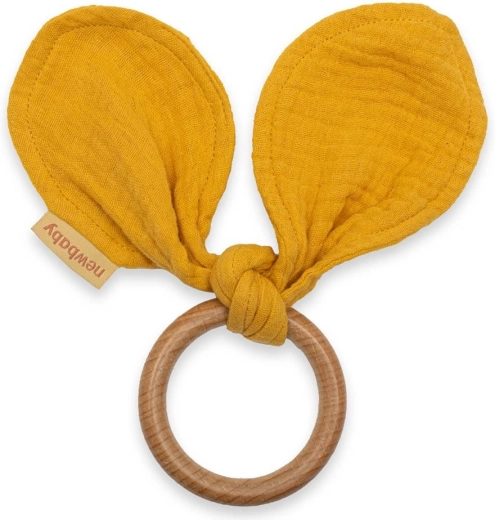 Gryzak z pieluszką muślinową New Baby Ears w kolorze musztardowym
