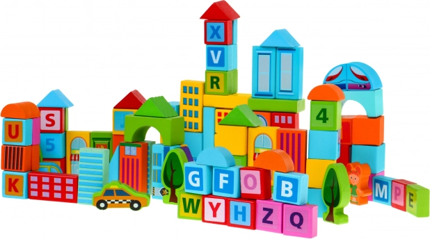 Zestaw drewnianych klocków Miasto - 100 elementów