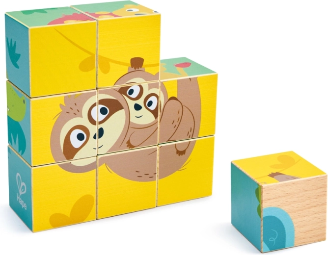 Drewniane puzzle sześcienne dzikie zwierzęta Hape