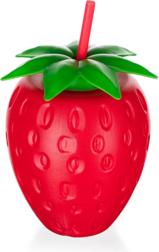 Plastowa butelka ze słomką w kształcie truskawki 880 ml