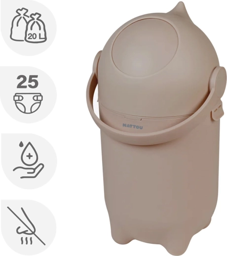 Nattou kosz na pieluchy Dropy taupe 20 l