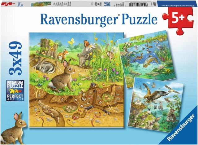 Puzzle Zwierzątka w swoich domach 3x49 elementów