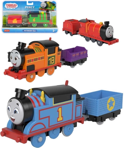 Fisher-Price Tomek i Przyjaciele lokomotywa na baterie z wagonikiem - 1 sztuka