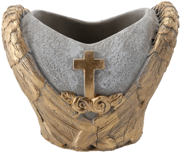 Cementowa donica nagrobna serce szaro‑złota 21 × 14,5 × 17,5 cm