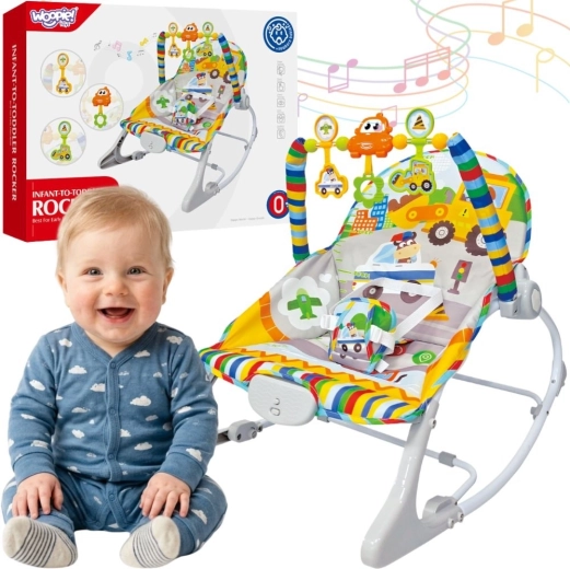 Interaktywne leżaczko Woopie baby z wibracjami i pałąkiem, wielokolorowe