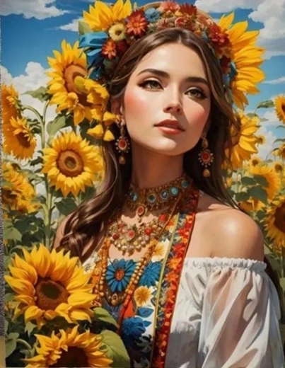 Diamentowe malowanie Słowianka wśród słoneczników 30 × 40 cm