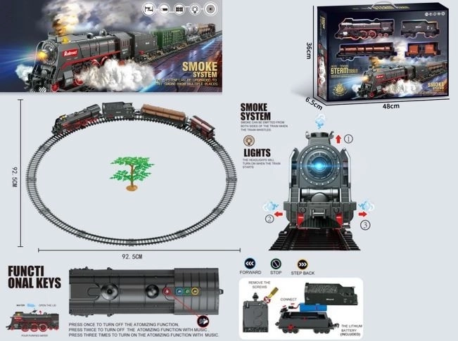 Zestaw pociągowy 48 elementów ze światłem, dźwiękiem i efektem dymu