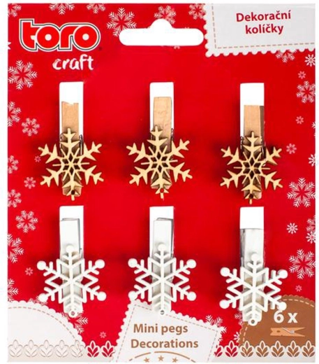 Drewniane klamerki Płatek śniegu 3,5 cm – zestaw 6 szt.