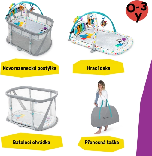 Baby Einstein łóżeczko i kojec z pianinkiem 3w1 Kick & Snooze