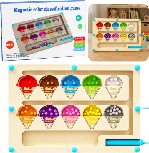 Drewniany labirynt magnetyczny Montessori do sortowania kolorów